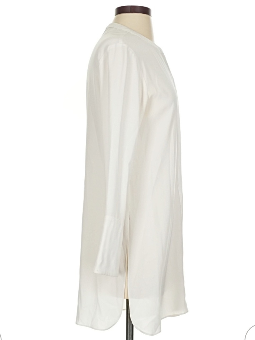 MM. LaFleur Longline Mandarin Collar Ivory Button Up Shirt, Size Small - Picture 3 of 14